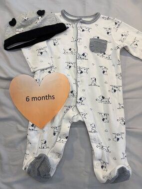 Little Me - White and navy One Piece Footie Sleeper